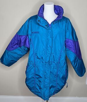 Columbia Reversible Parka Women's L Teal Purple 80s/90s Vintage Colorblock
